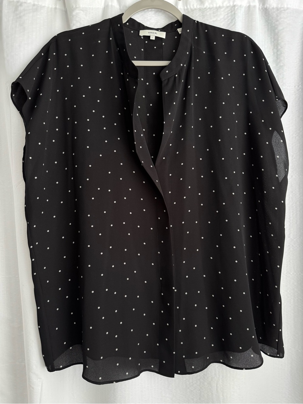 Vince Black & Cream Cap Sleeve Polka Dot Blouse